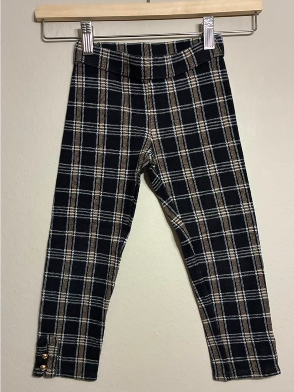 Janie and Jack girls Plaid Knit Leggings in Black and Tan size 5